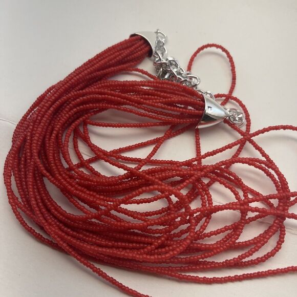 Vintage & Modern Small Seed Bead Necklace Red Multi Layered Chain B#8 - Picture 5 of 10